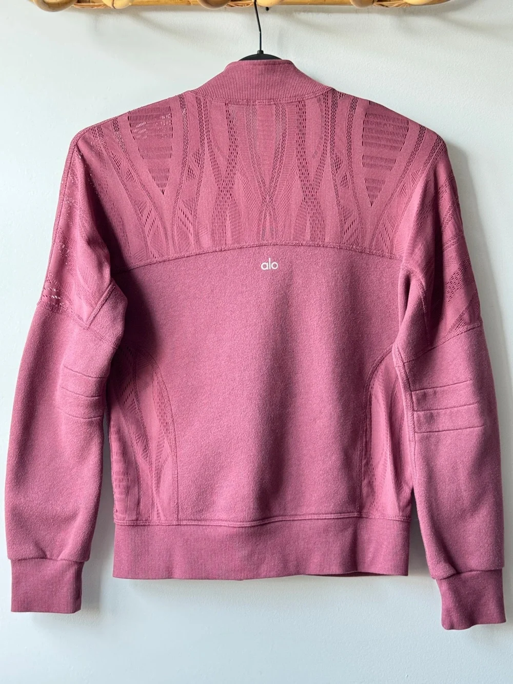 Alo Yoga Tempt Lace Yoke Bomber Jacket - Mauve Pink - Size XS